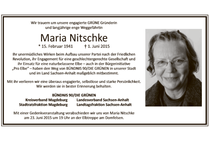 Todesanzeige Maria Nitschke.