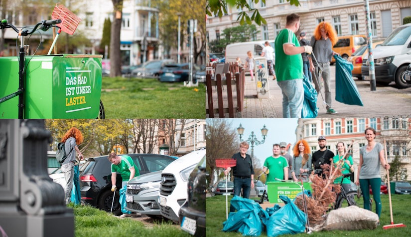 Bildcollage der Putzaktion am Schellheimer Platz