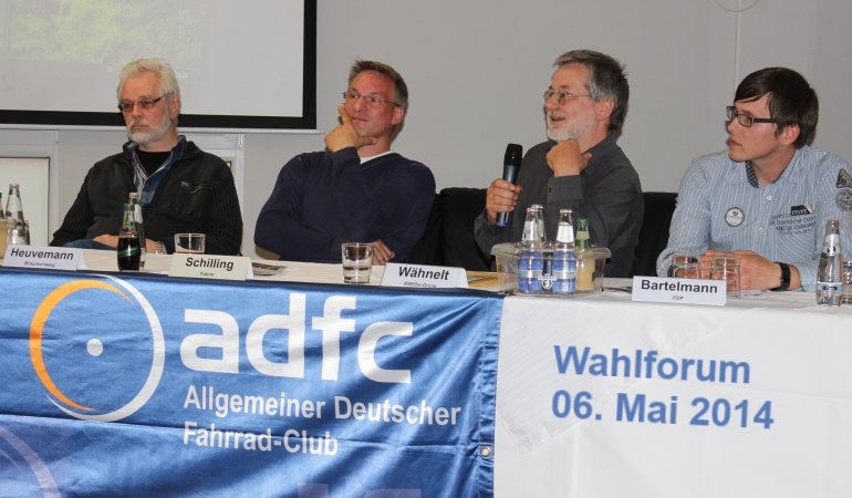 ADFC-Wahlforum mit Dirk Heuvemann (Braunschweig), Oliver Schilling (future), Wolfang Wähnelt (Fraktionsvorsitzender GRÜNE) und Gregor Bartelmann (FDP).