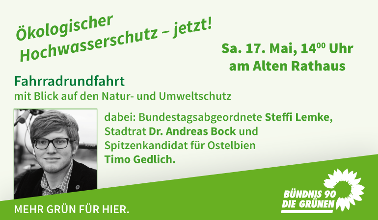Anzeige Radtour mit Steffi Lemke 17.05. - 14.00 Uhr. Treffpunkt Rathaus.