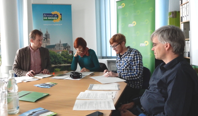 Pressekonferenz zu den Werderlinden in der Landesgeschäftsstelle mit Sören Herbst, Eva-Maria-Schulz, Timo Gedlich und Olaf Meister.