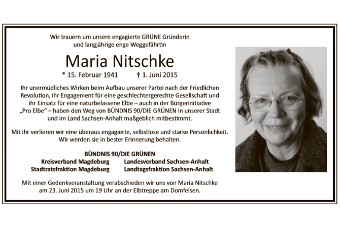 Todesanzeige Maria Nitschke.