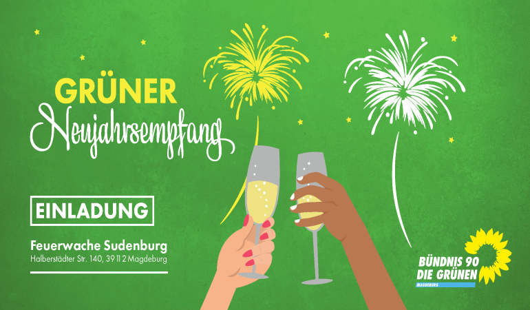 Einladungskarte Neujahrsempfang Grüner Hintergrund mit Feuerwehr und zwei zuprostenden Händen. Einladungskarte Neujahrsempfang Grüner Hintergrund mit Feuerwehr und zwei zuprostenden Händen.