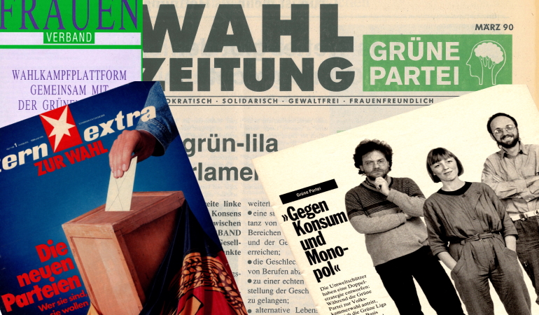 Foto-Collage aus Sterntitel zur Volkskammerwahl, Wahlprogramm und Wahlzeitung. Foto-Collage aus Sterntitel zur Volkskammerwahl, Wahlprogramm und Wahlzeitung.