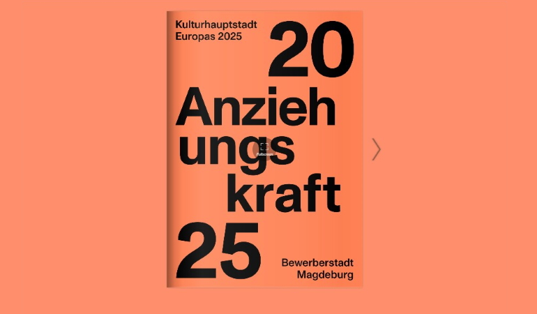 Screenshot von Onlinedarstellung des Bewerbungsbuches der Landeshauptstadt Magdeburg zur 2. Runde zur Kulturhauptstadt Europas.