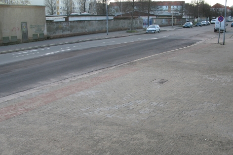 Umgebaute Depotausfahrt in der Spielhagenstraße.