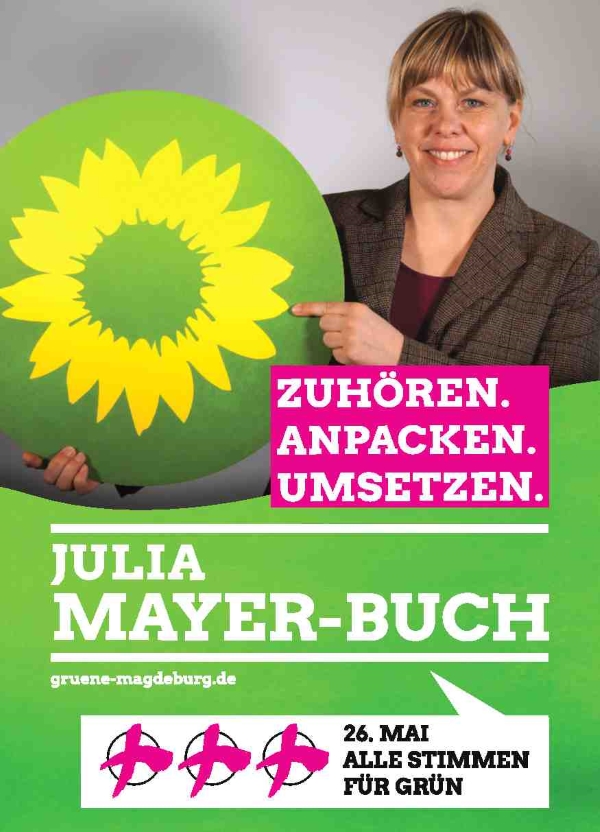 Titelblatt Flyer mit Julia Mayer-Buch. Titelblatt Flyer mit Julia Mayer-Buch.