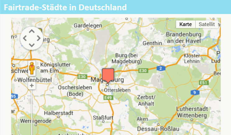 Kartenausschnitt Sachsen-Anhalt mit dem roten Fähnchen bei Magdeburg.