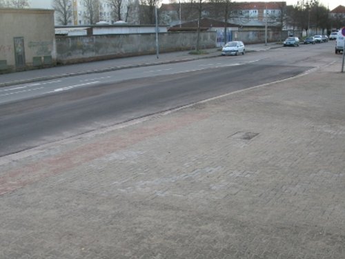 Umgebaute Depotausfahrt in der Spielhagenstraße.