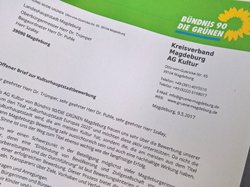 Offener Brief an die OB Lutz Trümper zur Kulturhauptstadtbewerbung auf grünem Briefpapier.