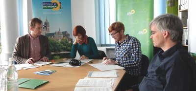 Pressekonferenz zu den Werderlinden in der Landesgeschäftsstelle mit Sören Herbst, Eva-Maria-Schulz, Timo Gedlich und Olaf Meister.