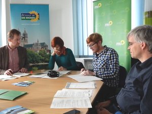 Pressekonferenz zu den Werderlinden in der Landesgeschäftsstelle mit Sören Herbst, Eva-Maria-Schulz, Timo Gedlich und Olaf Meister.