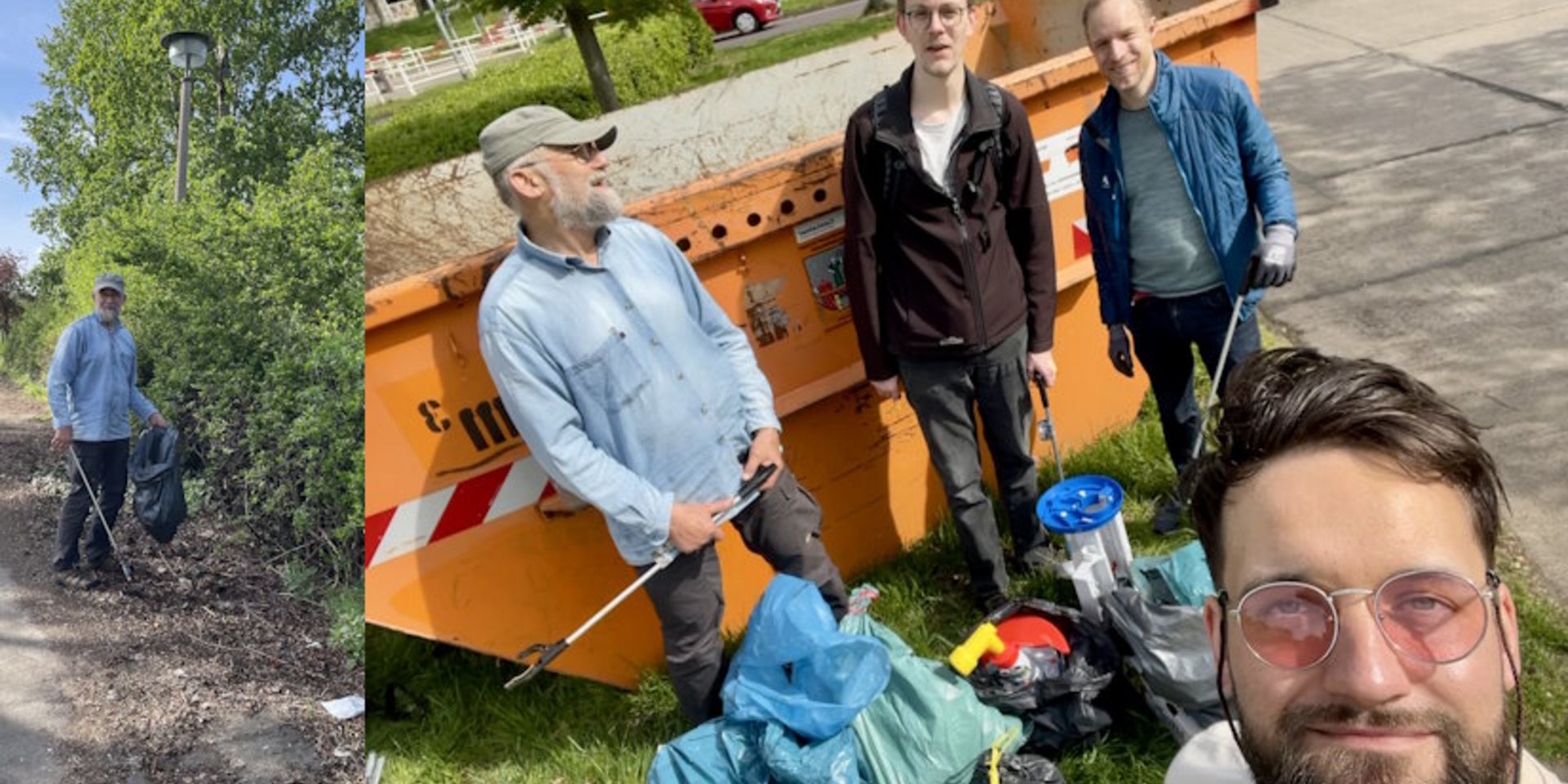 Müllsammelcrew vor dem Container