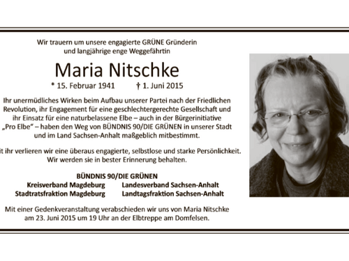 Todesanzeige Maria Nitschke.