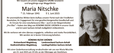 Todesanzeige Maria Nitschke.