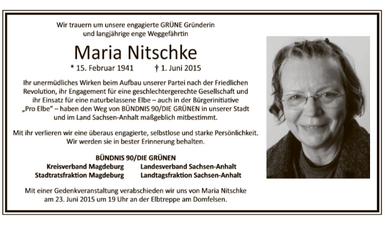 Todesanzeige Maria Nitschke.