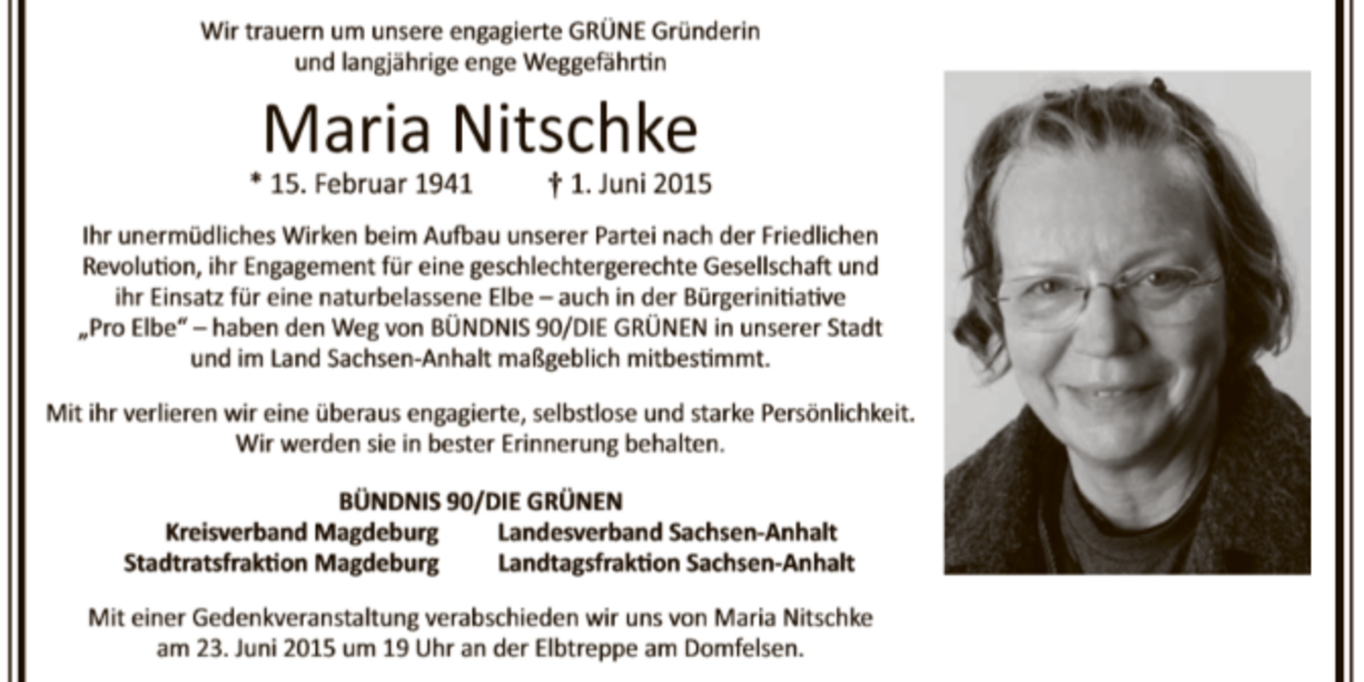 Todesanzeige Maria Nitschke.