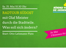 Ankündigung Radtour mit Olaf Meister 25.05. 10.30 Uhr ab Otto-Lehmann-Platz. 
