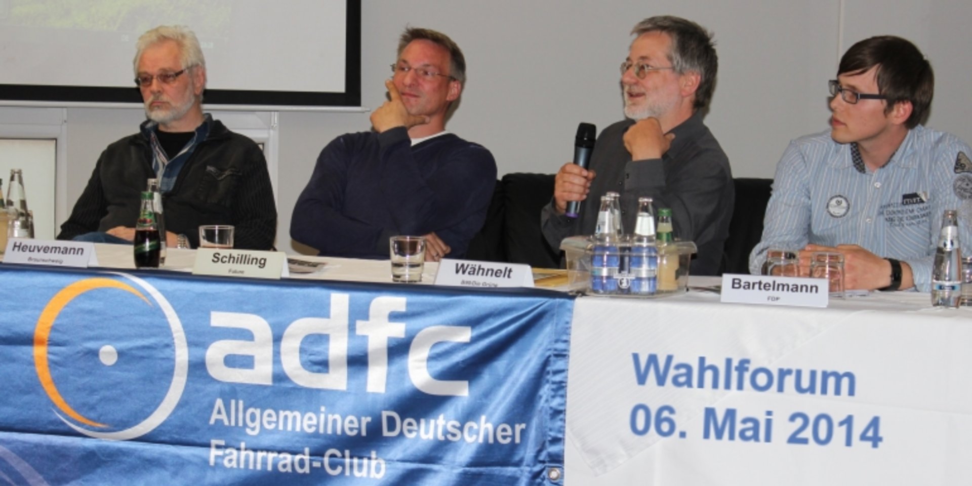ADFC-Wahlforum mit Dirk Heuvemann (Braunschweig), Oliver Schilling (future), Wolfang Wähnelt (Fraktionsvorsitzender GRÜNE) und Gregor Bartelmann (FDP).