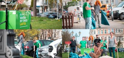 Bildcollage der Putzaktion am Schellheimer Platz