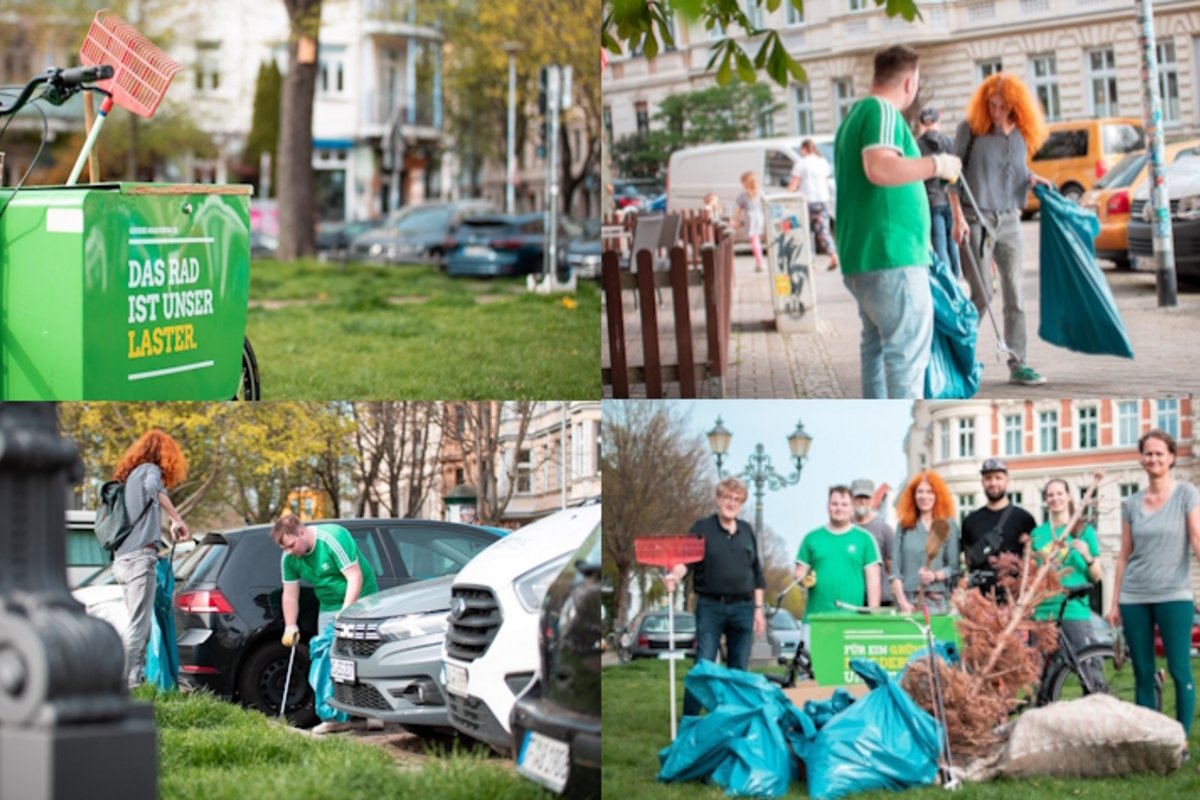 Bildcollage der Putzaktion am Schellheimer Platz