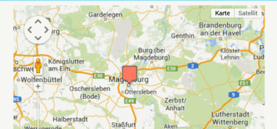 Kartenausschnitt Sachsen-Anhalt mit dem roten Fähnchen bei Magdeburg.