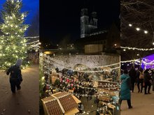 Collage vom Weihnachtsmarkt an der Milchkuranstalt u. a. mit dem Dom im Hintergrund