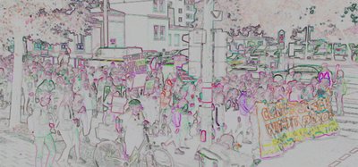 Zur Zeichnung verfremdetes Foto der FfF-Demo am 20.09.2019 OvG Höhe Leiterstraße.