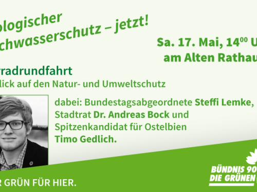 Anzeige Radtour mit Steffi Lemke 17.05. - 14.00 Uhr. Treffpunkt Rathaus.