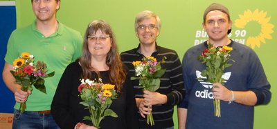 Die vier gewählten GRÜNEN Direktkandidaten (v.l.n.r.): Sören Herbst (Wahlkreis 11), Gisela Graf (Wahlkreis 12), Olaf Meister (Wahlkreis 13) und Florian Wiegand (Wahlkreis 10)