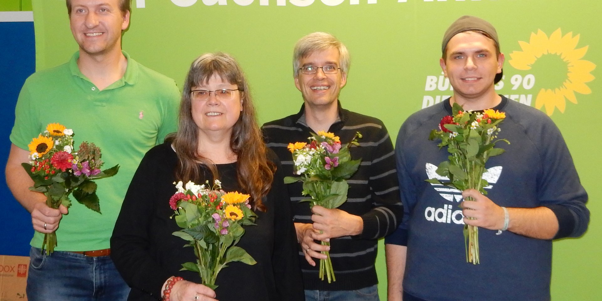 Die vier gewählten GRÜNEN Direktkandidaten (v.l.n.r.): Sören Herbst (Wahlkreis 11), Gisela Graf (Wahlkreis 12), Olaf Meister (Wahlkreis 13) und Florian Wiegand (Wahlkreis 10)