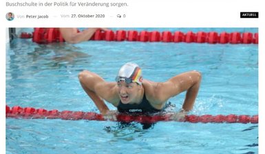 Screenshot Artikel auf swim.de zum Einstieg von Antje Buschschulte in die Politik