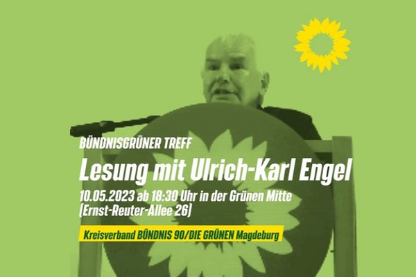 Sharepic mit Ankündigung Lesung mit Ulrich-Karl Engel am 10.05. 18.30 Uhr