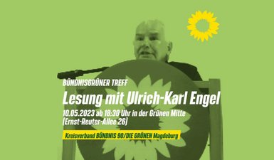 Sharepic mit Ankündigung Lesung mit Ulrich-Karl Engel am 10.05. 18.30 Uhr 