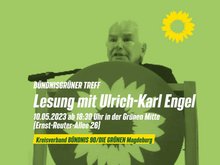 Sharepic mit Ankündigung Lesung mit Ulrich-Karl Engel am 10.05. 18.30 Uhr