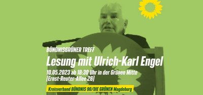 Sharepic mit Ankündigung Lesung mit Ulrich-Karl Engel am 10.05. 18.30 Uhr