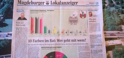 Auswertung Stadtratswahl auf der Titelseite der Volksstimme.