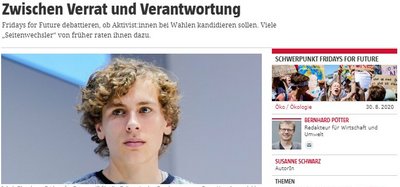 Screenshot taz-Artikel zur Kandidatur von FFF-Aktivisten